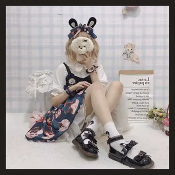 Japansk studerende søde lolita sko vintage runde hoved komfortabel kvinder sko søde blonder sløjfeknude kawaii sko loli cosplay