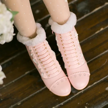 Japansk sweet beauty korte støvler bue platform tyk hæl midten af røret Lolita sko Kawaii Pige Tea Party Vintage Sød cos loli