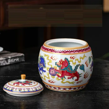 Jingdezhen Antik Emalje Te Pot Emalje Lion Mønster Keramiske Tedåse Jar Pot Opbevaring Pot