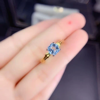 KJJEAXCMY fine smykker S925 sterling sølv indlagt på en naturlig blå topas pige nye noble ring støtte test Kinesisk stil med box