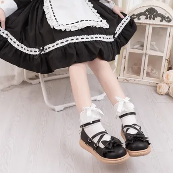 Kawaii Lolita Pu Læder Sko Rem Japanske Bue Bløde Mori Piger Jk Uniform Student Store Runde Hoved Kvinder Lejligheder Anime Cosplay