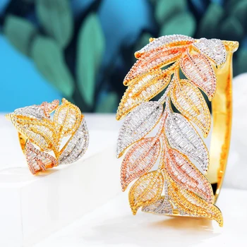 KellyBola Micro Bane Cubic Zirconia Sten Brede Blade Bangle Ring Smykker Sæt Til Brude Bryllup Tilbehør Af Høj Kvalitet