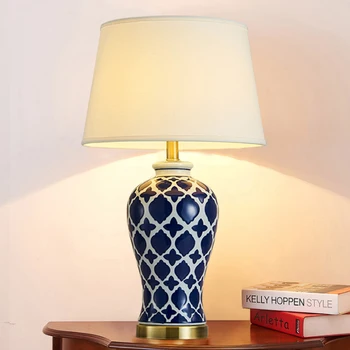 Keramik bordlampe Moderne Led-Lys Blå Hvid bordlampe Læsning Soveværelse Stue Desk Lys TA003