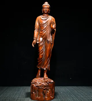 Kina naturlige buksbom tathagata ornamenter udskåret træ Buddha-statue, skulptur, boligindretning