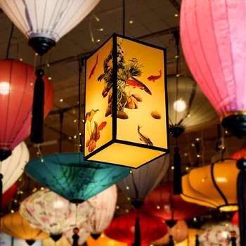 Kinesisk Antik stil lanterne Layout udendørs Autumn Festival Trykt silke klud restaurant tehus bryllup palace lanterner