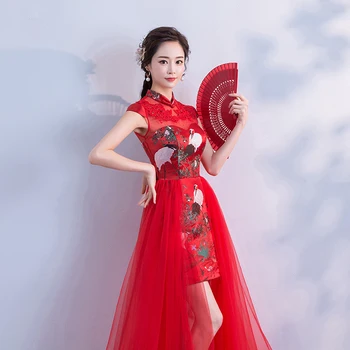 Kinesisk Stil Bryllup Lang Cheongsam Retro Sexet Slank Part Kjole Til Aften I Ægteskab Kjole Qipao Mode Dame Tøj Vestido Lilla