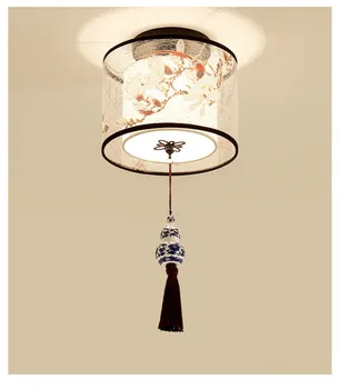 Kinesiske Runde Square Loft Lys Inventar Stof til Stue Midtergangen Skygge Monteret Led Loft Lampe