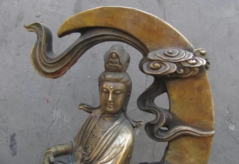 Kinesiske messing kobber Buddhismen månen komfortable Kwan-yin buddha statue Skulptur