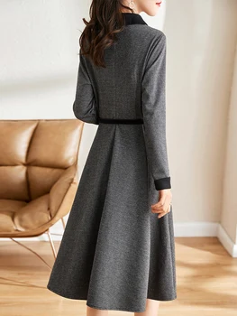 Kjoler Til Kvinder Casual Spring Nye Turndown Krave Uldne Konsistens Fortykket koreansk Stil, Mode Enkel Pullover A-line Kjole