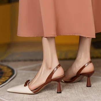 Kmeioo ægte læder High Heel Spidse tå pumper Farve kontrast sandaler Klassiske Pumper Kvindelige Sko OfOffice Damer Bryllup 6cm