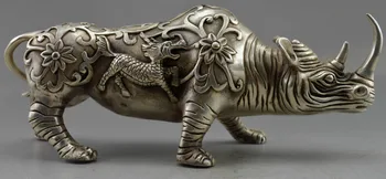 Kobber Messing KINESISK håndværk Asian Kunstfærdige Kinesiske feng shui håndlavet hvid kobber dyr, næsehorn statue