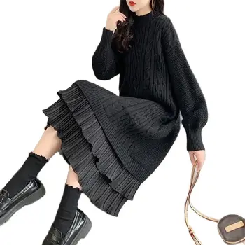 Koreansk Mode Plus Size Kvinder Sweater Kjole i Efteråret Og Vinteren, Mid-Længde Over Knæet Løs 2022 Ny Indre Base Sweater