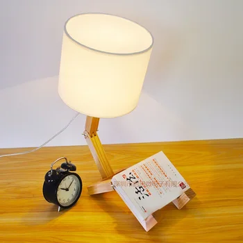Kreative Gaver Sammenklappelig Robot skrivebordslamper Træ-base bordlampe Moderne Lampara som Hjem Indretning Soveværelse Læsning Nightlight