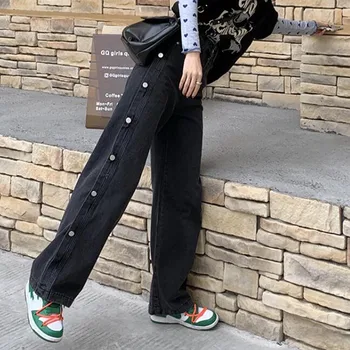 Kvinde Jeans Med Høj Talje Tøj Bred Ben Denim Blå Tøj Streetwear Vintage Kvalitet 2021 Mode Harajuku Lige Bukser