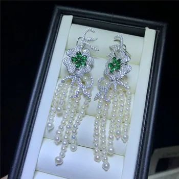Kvinde mode smykker naturlige ferskvands perle farve sten kvast lange øreringe luksus mode orchid drop øreringe