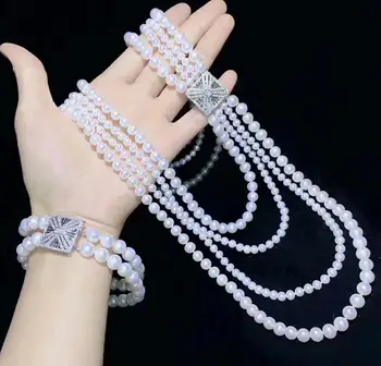 Kvinder 50-90cm DIY Micro indlæg zircon lås tilbehør 5-6mm 8-9 mm hvid ferskvands perle halskæde armbånd sæt mode smykker