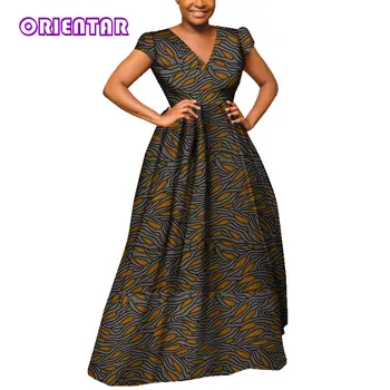Kvinder Afrikanske Kjole Afrikanske Udskrive Lange Maxi Kjole Korte Ærmer V-hals Enkel Dashiki Ankara Kjoler Casual Plus Size WY3995