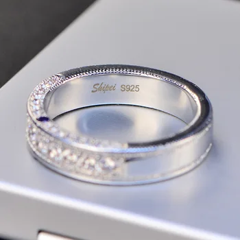 Kvinder Forlovelsesringe Fuld Banet Diamant Sten 925 Sterling Sølv Elegante Enkle Kvindelige Smykker Anillos De S925 Originale Ringe