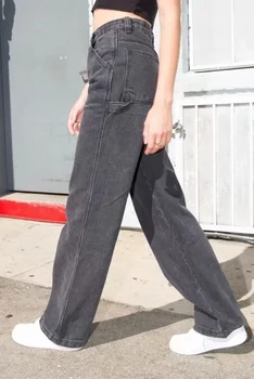 Kvinder High-rise Relaxed Fit Denim Jeans Med 7 Lommer Og Hammer Loop Detaljer A363