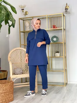 Kvindernes dragt, hætte med lommer og Bomuld farve casual sæsonåben hijab Muslimske 2022 model, der passer Muslimske mode Islamisk tøj