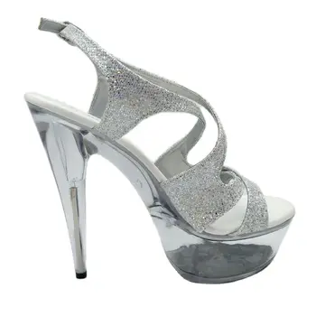 LAIJIANJINXIA Nye højhælede sko crystal sandaler, sko 6 tommer stiletto høje hæle Klart Platforme Sølv Glitter sexede sko