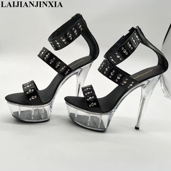 LAIJIANJINXIA steg crystal sandaler 15cm høj-heeled sko 6 tommer blomst bryllup sko Smukke gladiator sexet dame sko