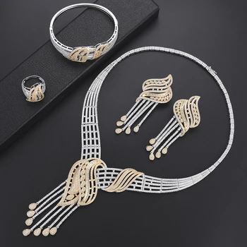LARRAURI Luksus Kvaster Drop Kvinder Bryllup Cubic Zirconia Choker Halskæde, Øreringe Saudi-Arabien Smykker Sæt Smykker Afhængighed