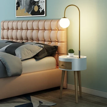 LL gulvlampe Soveværelse natbordet Skuffe Integreret Storage Rack Te bordlampe