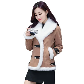 Lam uld plus fløjlspels kvinder short vinterfrakke ny, varm uld frakke vinter koreanske uldne frakke