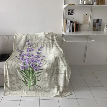 Lavendel lilla Blomster Vintage Postkort Smide Tæppe Bærbare Bløde Sofa, Tæppe, Varm Microfiber Flannel Tæpper til Senge