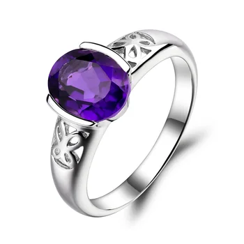 Leige Smykker Massiv 925 Sterling Sølv, Ametyst Ring Fine Gemstone Birthstone Oval Cut Engagement Ringe for Kvinder Smykker