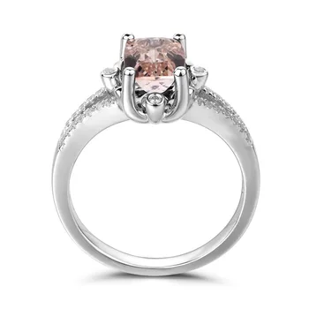 Leige Smykker Ægte Pink MOrganite Gemstone Cushion-Cut Engagement Ringe Til Kvinde Romantiske Gaver 925 Sterling Sølv