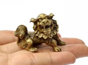 Lucky Kinesiske Fengshui Ren Messing Værge Foo Fu Hunden Løve Statue Par gratis skibet