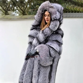 Lugentolo Lang Faux Fur Frakke Kvinder Vinter Mode Løs, Varm, Pels Hætteklædte Fox Farve Fox Hair Lang Pels