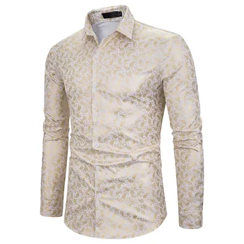 Luksus Royal Shirt Mænd 2021 Mærke Cashew blomst bronzing print langærmet skjorte Herre Skjorter Mænd Part Formel Skjorte