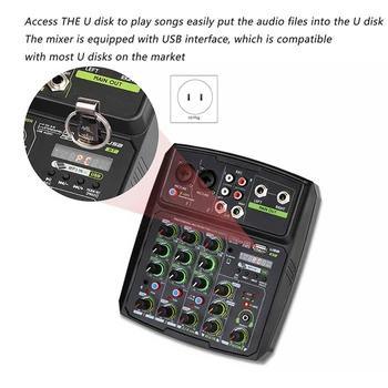 Lydkort lyd Mixer Lyden yrelsen Konsol Desk System Interface 4 Kanals USB Bluetooth Stereo (US-Stik)