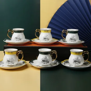 Lys luksus retro Kinesisk stil espresso keramiske kaffe kop og underkop 6-delt sæt, mix og match lille kop kaffe mini cup