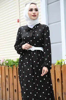 MDI Med UAFGJORT Stjerne Print Kjole-Sort Vinter Efterår 2021 Muslimske Kvinder tørklæde Hijab Islamiske Tyrkiet