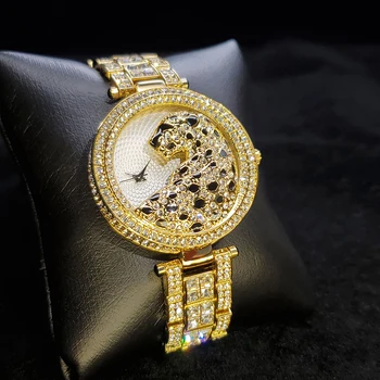 MISSFOX Elegante Leopard Kvinder Ur Diamant Armbånd Gylden Kvarts Ur Mode Armbåndsur Time Kvindelige Armbåndsure til Damer