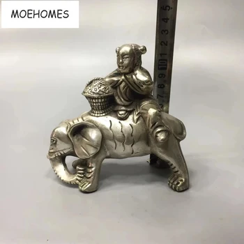 MOEHOMES Kina, Tibet Sølv Gamle Børn ride på elefanter statue Ornament metal håndværk hjem dekoration