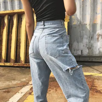 MRMT 2022 Brand Kvinders Bukser med Høj Talje, Lige Rør Jeans Låret Hul Bukser til Kvindelige Side Åbne Gaffel Løs Varme