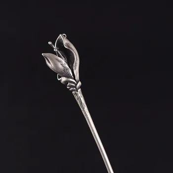 Magnolia Thai Sølv Hår Stick Vintage Silver Kinesisk Stil Hårnål Blomst Hår Gaffel Hoved Smykker Til Kvinder 17cm WIGO1396