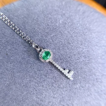 MeiBaPJ 3*4 Naturlige Smaragd-Ædelsten Nøgle Vedhæng Halskæde i Ægte 925 Rent Sølv Grøn Sten Fint Bryllup Smykker til Kvinder