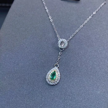 MeiBaPJ Luksuriøse Naturlige Smaragd-Ædelsten Halskæde Ægte 925 Rent Sølv Grøn Sten Fint Bryllup Smykker til Kvinder