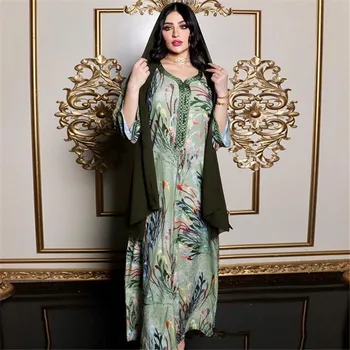 Mellemøsten Kvinder Trykt Arabisk Abaya Dubai Kaftan Muslimske Maxi Kjole Jalabiya Lang Kjole Islamiske Ramadan Marokkanske Tyrkiet Mode