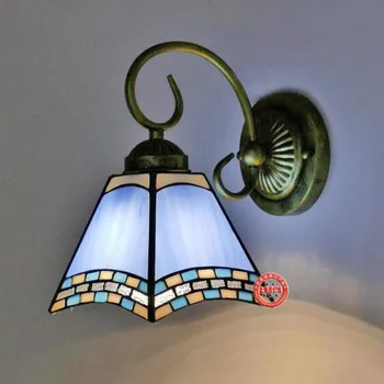 Middelhavet pastorale malet glas væglampe stue korridor sengelampe Europæiske kreative LED væglampe