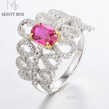 Mintybox Oval Form Lab Vokset Ruby Ringe 925 Sterling Sølv Kvinder Elsker Ring Til Fest, Bryllup og Engagement Romantisk Gave