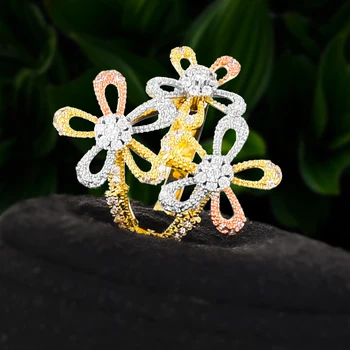 Missvikki Trendy Trefarvede Blomster Halskæde, Armbånd, Øreringe og Ring Luksus Nigerianske Dubai Smykker Til Bryllup Brude Smykker