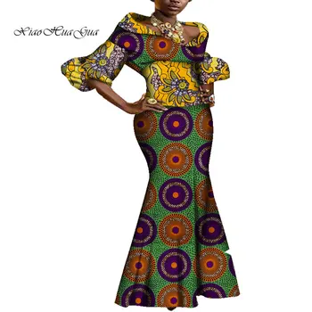 Mode Afrikanske Kjoler til Kvinder Bazin Riche Voks Print Dashiki Patchwork Aften Lang festkjole Kvinder Afrikanske Tøj WY4597