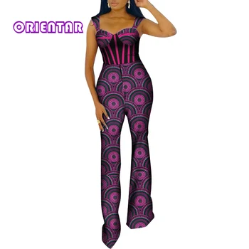 Mode Afrikanske Voks Print Buksedragt for Kvinder Bazin Riche Bomuld Dashiki Hule Hals Buksedragt Afrikanske Tøj WY8370
